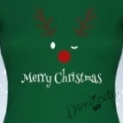 Дамска блуза с дълъг ръкав в зелено Весела Коледа с елен 2