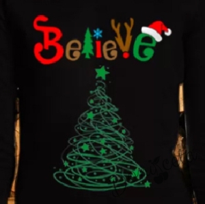 Дамска блуза с дълъг ръкав в черно Believe-Christmas tree 2