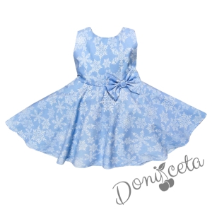 Детска коледна рокля в светлосиньо със снежинки в бяло и синьо памучно болеро 2