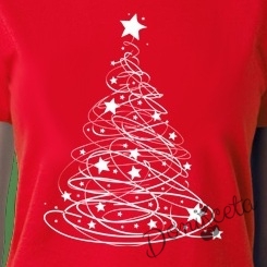 Дамска тениска в червено Christmas tree 2