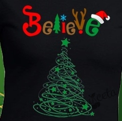 Дамска тениска в черно Believe-Christmas tree 2