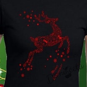 Дамска тениска в черно B с червен коледен елен 2