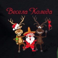 Дамска тениска в черно с весел Дядо Коледа и елени 2