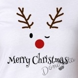 Дамска тениска в бяло с надпис Весела Коледа и елен 2
