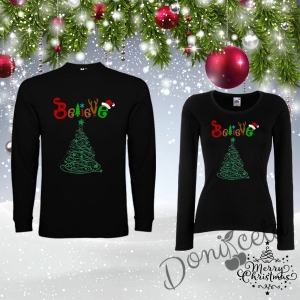 Комплект от блузи за Мама и Тате в черно Believe-Christmas tree
