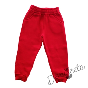 Детски ватиран комплект от дълга блуза и панталон в червено  75900865 2