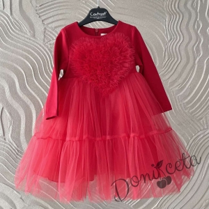  Детска нежна рокля с дълъг ръкав в червено със сърце от тюл Contrast 2