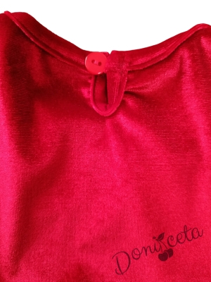 Детска кадифена рокля в червено с дълъг ръкав, тюл и якичка с перли 4