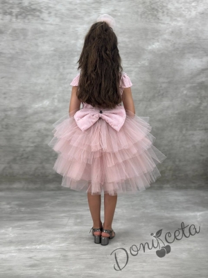 Официална къса детска рокля в пепел от рози с тюл Малисия