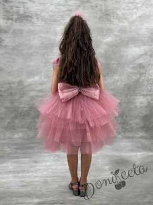 Официална къса детска рокля в пепел от рози с тюл Малисия  54687391