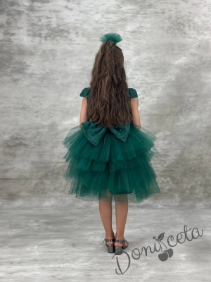 Официална къса детска рокля в зелено с тюл Малисия