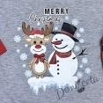 Коледна детска пижама в сиво с дълъг ръкав елен и снежен човек