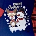 Коледна детска пижама в синьо с дълъг ръкав елен и снежен човек