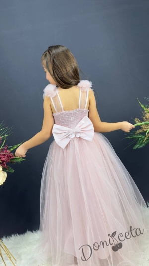 Официална детска дълга рокля в пепел от рози с тюл без ръкав с дантела Леа 4