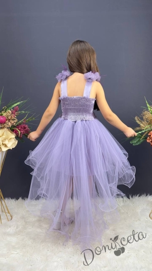 Официална детска дълга рокля в лилаво с тюл без ръкав с дантела Леа с шлейф 2