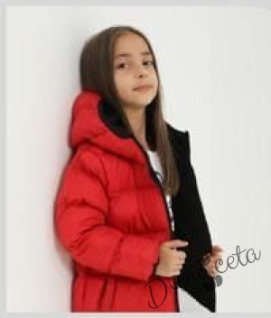 Детско зимно яке за момиче в  червено с качулка