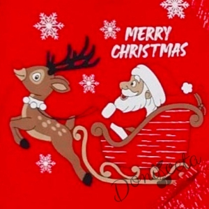 Коледна детска/бебешка пижама в червено с Дядо Коледа и елен 2