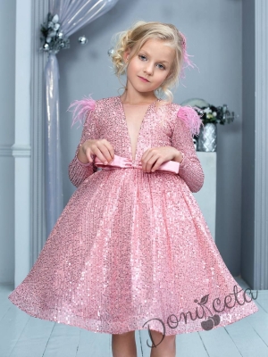 Официална детска рокля с дълъг ръкав в розово Кристалина 2