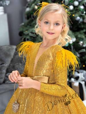 Официална детска рокля с дълъг ръкав в златисто Кристалина  2
