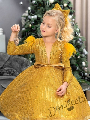 Официална детска рокля с дълъг ръкав в златисто Кристалина 3
