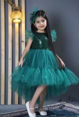 Официална детска рокля в зелено с тюл и пайети Роса с панделка за коса 1