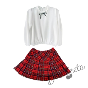Детски комплект за момиче от пола и сако каре в тъмносиньо и риза в бяло с дълъг ръкав Contrast 2