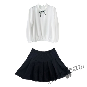 Детски комплект за момиче от пола в черно Гери и риза в бяло с дълъг ръкав Contrast