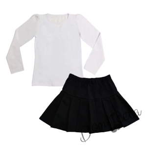 Комплект от пола в черно Мари и изчистена блуза  в бяло