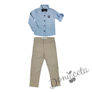Комплект за момче панталон в бежово и риза в светлосиньо 2