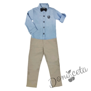Комплект за момче панталон в бежово и риза в светлосиньо 3