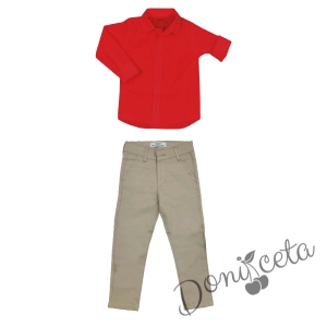 Комплект за момче панталон в бежово и риза в бяло 2
