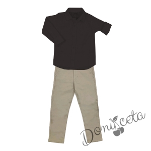 Комплект за момче панталон в бежово и риза в черно 3