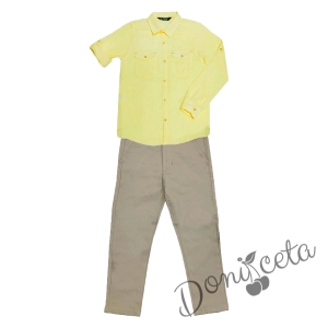 Комплект за момче панталон в бежово и риза в жълто 3