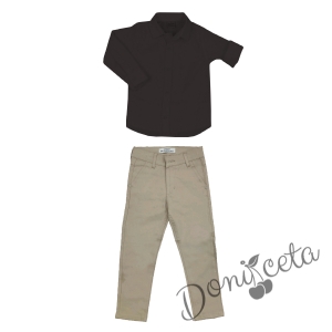 Комплект за момче панталон и папийонка в бежово и риза в черно 3