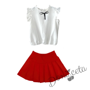 Комплект от пола Гери в червено, риза с къс ръкав в бяло Contrast и чорапи с панделка 2