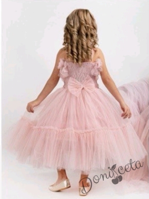 Официална детска дълга рокля в пепел от рози с тюл без ръкав Руми 4