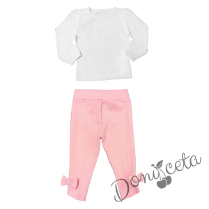 Детски/бебешки компелкт от бяла блуза и клин в розово 2