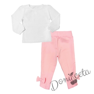 Детски/бебешки компелкт от бяла блуза и клин в розово 3