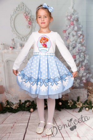 Официална детска рокля с дълъг ръкав в светлосиньо и бяло със Скай  1