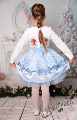 Официална детска рокля с дълъг ръкав в светлосиньо и бяло със Скай  2