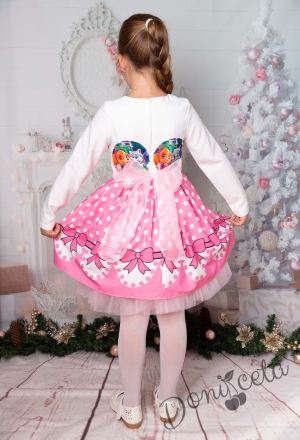 Официална детска рокля с дълъг ръкав в розово и бяло с Пес Патрул 2