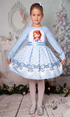 Официална детска рокля  с тюл и с принцеса София с дълъг ръкав 1