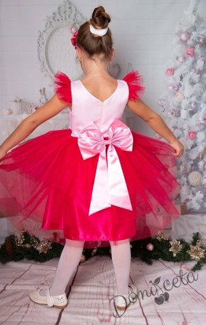 Официална детска рокля с къс ръкав в циклама с Барби 2