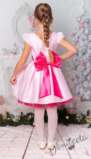 Официална детска рокля с къс ръкав в светло розово и циклама 2