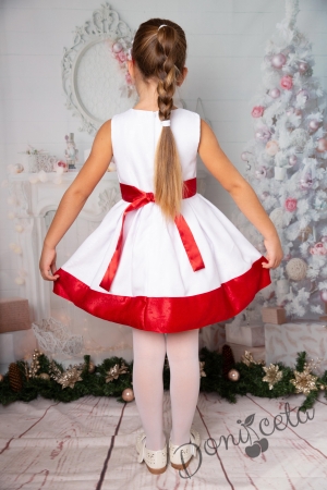 Официална детска рокля с къс ръкав в бяло и червено 2