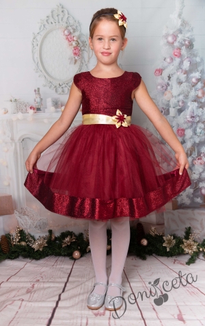 Официална детска рокля с къс ръкав в бордо 289ВБЗ 1
