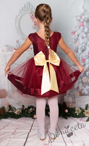 Официална детска рокля с къс ръкав в бордо 289ВБЗ 2