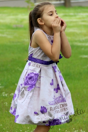 Лятна детска рокля в лилаво на цветя