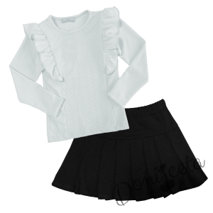 Комплект от пола в черн и блуза в бяло 1