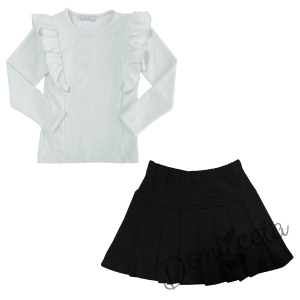 Комплект от пола в черн и блуза в бяло 2